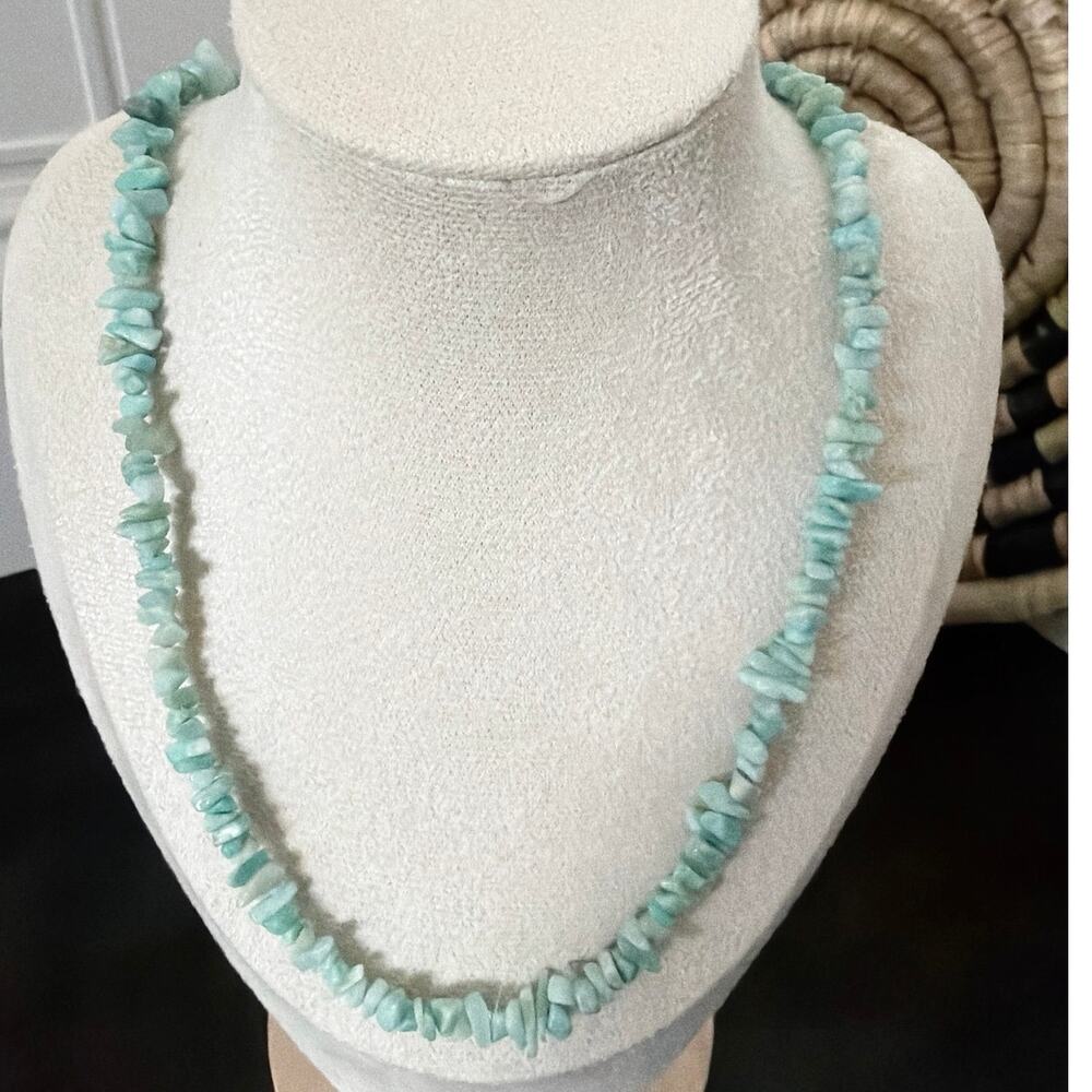 Second Bloom Studio Larimar African Turquoise Necklace 21" Aqua Blue Gold